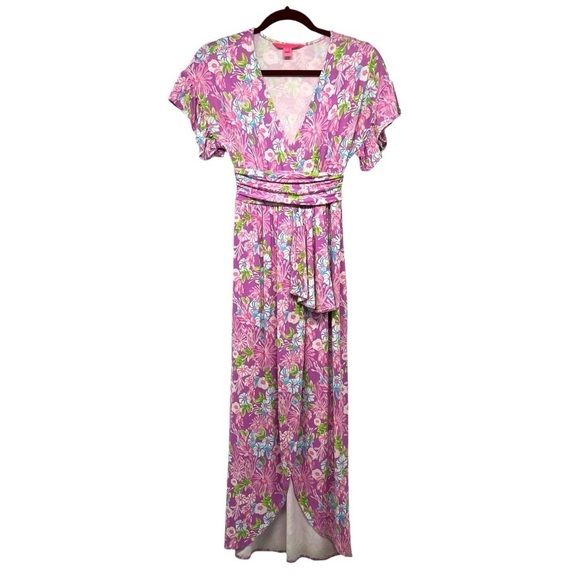 Lilly Pulitzer Anchorage Floral Faux Wrap Flutter Sleeve Midi Dress Women’s XS - Picture 5 of 13
